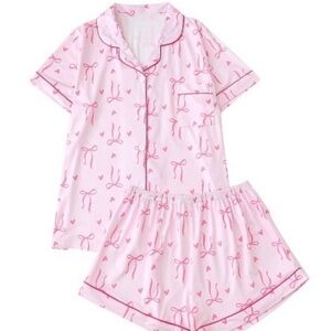Pink Bow Print Pajama Set